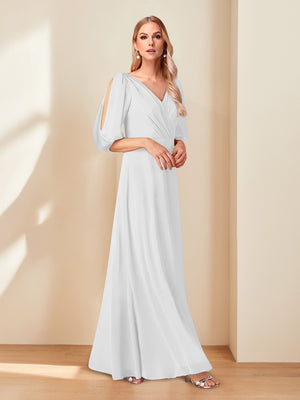 A-Line/Princess V-Neck Half Sleeves Chiffon Mother of the Bride Dresses