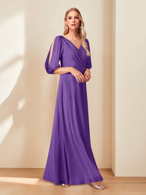 A-Line/Princess V-Neck Half Sleeves Chiffon Mother of the Bride Dresses