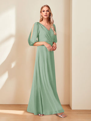 A-Line/Princess V-Neck Half Sleeves Chiffon Mother of the Bride Dresses