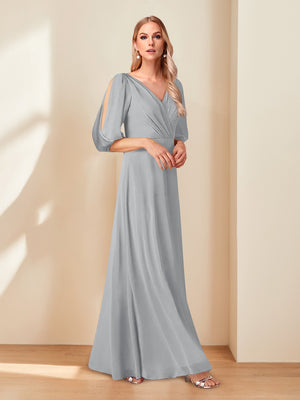 A-Line/Princess V-Neck Half Sleeves Chiffon Mother of the Bride Dresses