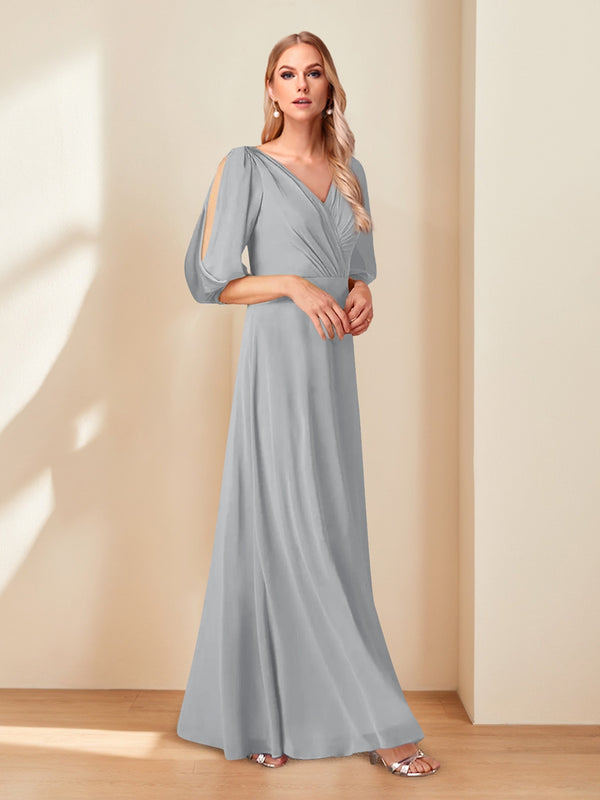 A-Line/Princess V-Neck Half Sleeves Chiffon Mother of the Bride Dresses