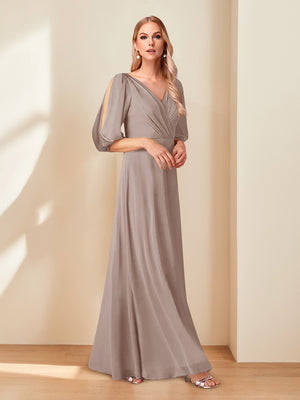 A-Line/Princess V-Neck Half Sleeves Chiffon Mother of the Bride Dresses