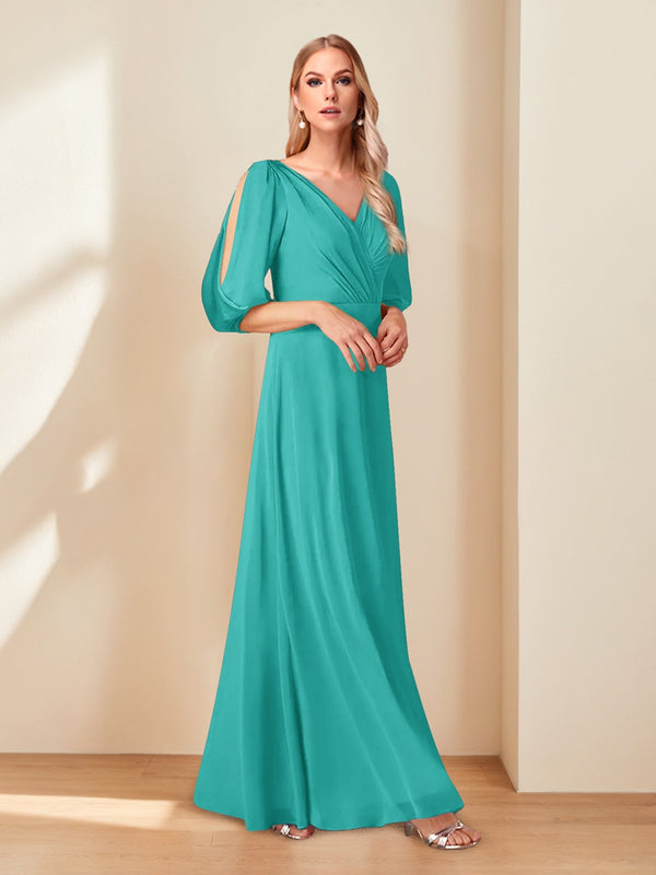 A-Line/Princess V-Neck Half Sleeves Chiffon Mother of the Bride Dresses
