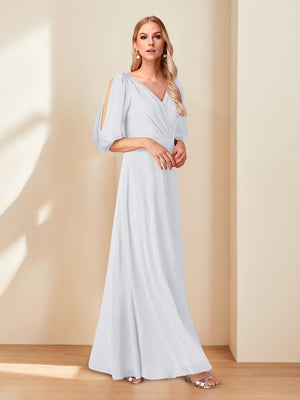 A-Line/Princess V-Neck Half Sleeves Chiffon Mother of the Bride Dresses