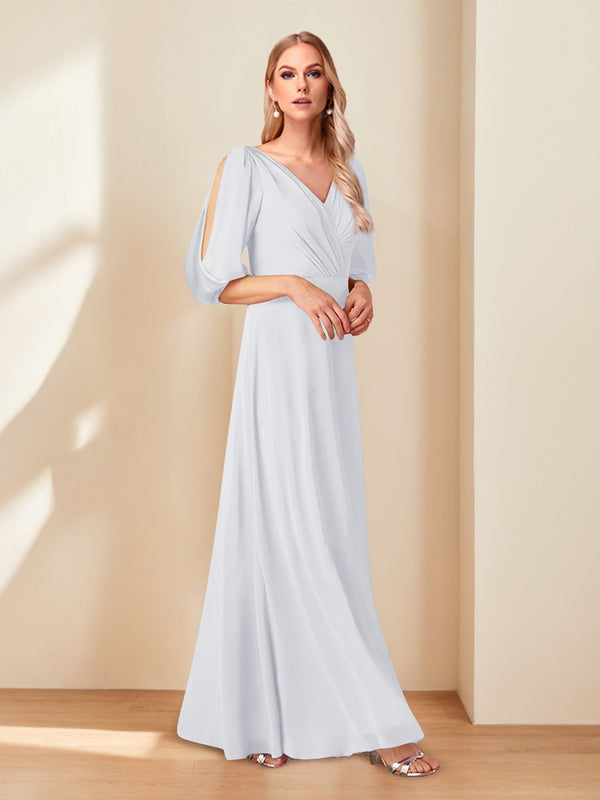 A-Line/Princess V-Neck Half Sleeves Chiffon Mother of the Bride Dresses