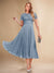 A-Line/Princess Scoop Short Sleeves Pleated Mother of the Bride Dresses with Appliques
