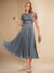 A-Line/Princess Scoop Short Sleeves Pleated Mother of the Bride Dresses with Appliques