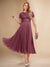 A-Line/Princess Scoop Short Sleeves Pleated Mother of the Bride Dresses with Appliques
