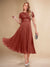 A-Line/Princess Scoop Short Sleeves Pleated Mother of the Bride Dresses with Appliques