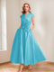 A-Line/Princess V-Neck Short Sleeves Mother of the Bride Dresses with Pockets & Flower