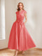 A-Line/Princess V-Neck Short Sleeves Mother of the Bride Dresses with Pockets & Flower