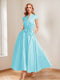 A-Line/Princess V-Neck Short Sleeves Mother of the Bride Dresses with Pockets & Flower
