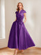 A-Line/Princess V-Neck Short Sleeves Mother of the Bride Dresses with Pockets & Flower