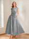 A-Line/Princess V-Neck Short Sleeves Mother of the Bride Dresses with Pockets & Flower