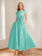 A-Line/Princess V-Neck Short Sleeves Mother of the Bride Dresses with Pockets & Flower