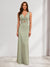 Sheath/Column V-Neck Knot Front Long Bridesmaid Dresses with Hollow Out