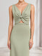Sheath/Column V-Neck Knot Front Long Bridesmaid Dresses with Hollow Out