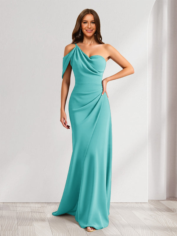Sheath/Column Asymmetrical One-Shoulder Ruched Long Bridesmaid Dresses