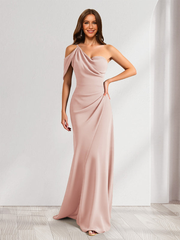 Sheath/Column Asymmetrical One-Shoulder Ruched Long Bridesmaid Dresses