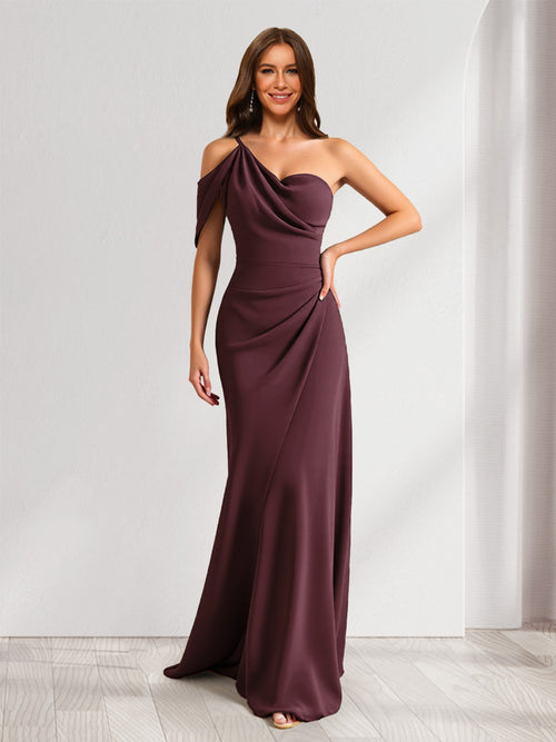 Sheath/Column Asymmetrical One-Shoulder Ruched Long Bridesmaid Dresses