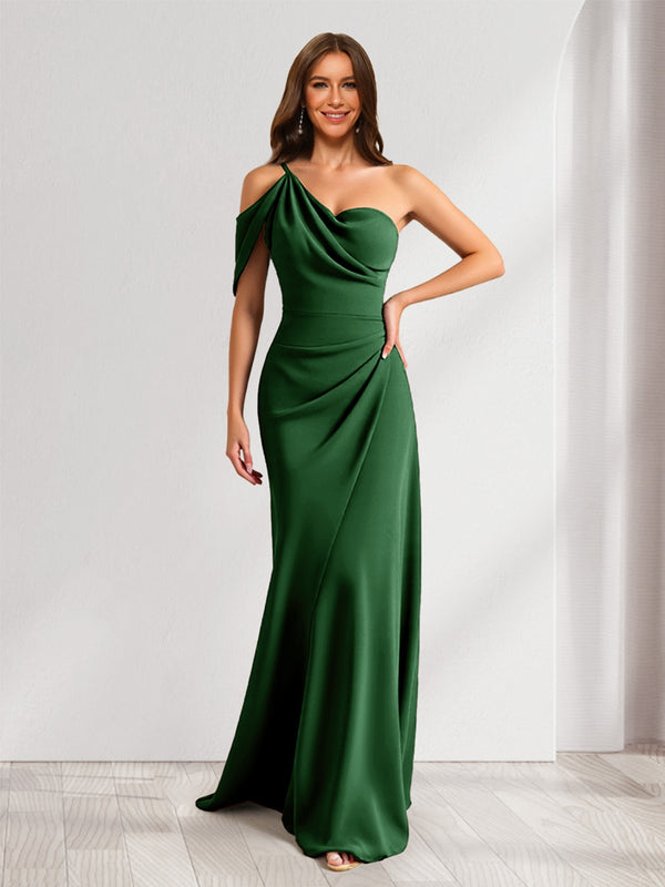 Sheath/Column Asymmetrical One-Shoulder Ruched Long Bridesmaid Dresses