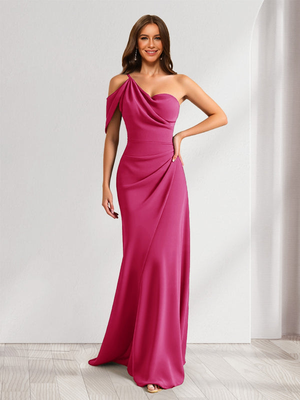 Sheath/Column Asymmetrical One-Shoulder Ruched Long Bridesmaid Dresses