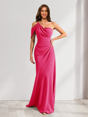 Sheath/Column Asymmetrical One-Shoulder Ruched Long Bridesmaid Dresses