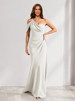 Sheath/Column Asymmetrical One-Shoulder Ruched Long Bridesmaid Dresses