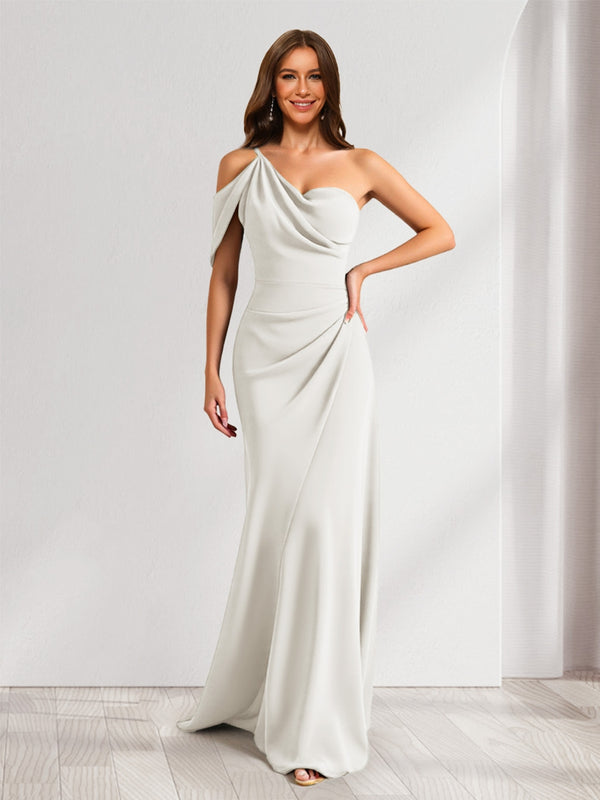 Sheath/Column Asymmetrical One-Shoulder Ruched Long Bridesmaid Dresses