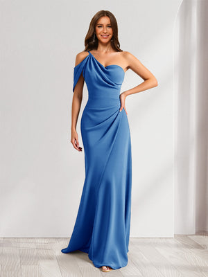 Sheath/Column Asymmetrical One-Shoulder Ruched Long Bridesmaid Dresses