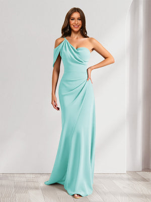 Sheath/Column Asymmetrical One-Shoulder Ruched Long Bridesmaid Dresses