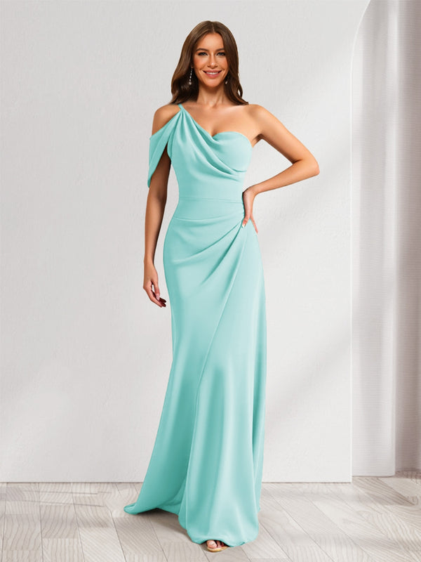 Sheath/Column Asymmetrical One-Shoulder Ruched Long Bridesmaid Dresses