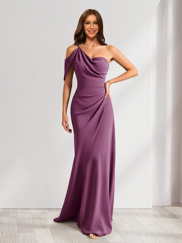 Sheath/Column Asymmetrical One-Shoulder Ruched Long Bridesmaid Dresses