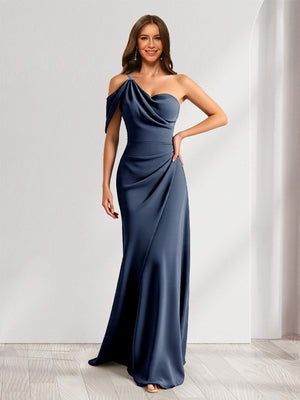 Sheath/Column Asymmetrical One-Shoulder Ruched Long Bridesmaid Dresses