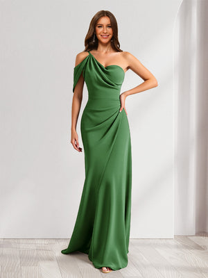 Sheath/Column Asymmetrical One-Shoulder Ruched Long Bridesmaid Dresses