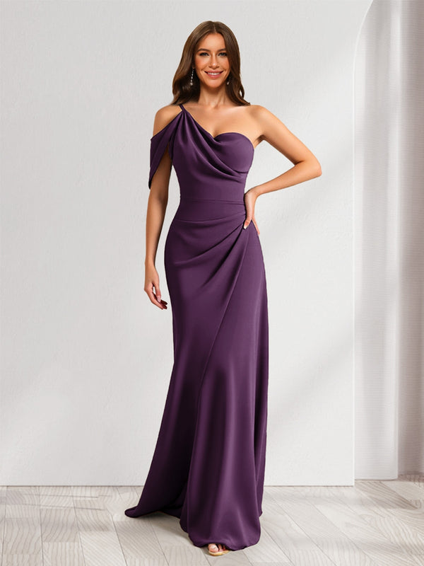 Sheath/Column Asymmetrical One-Shoulder Ruched Long Bridesmaid Dresses