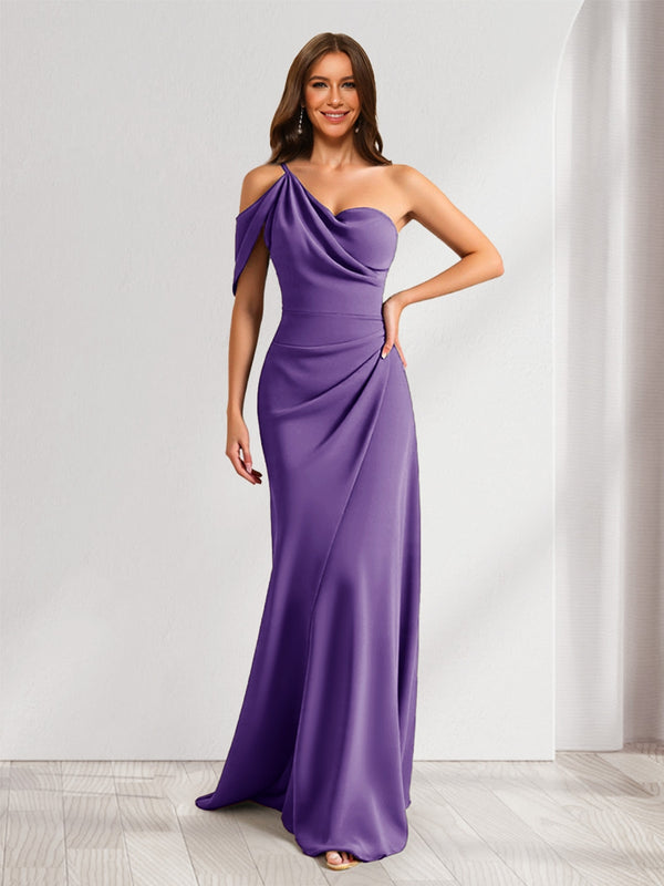 Sheath/Column Asymmetrical One-Shoulder Ruched Long Bridesmaid Dresses