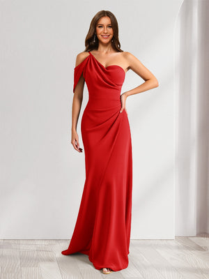 Sheath/Column Asymmetrical One-Shoulder Ruched Long Bridesmaid Dresses