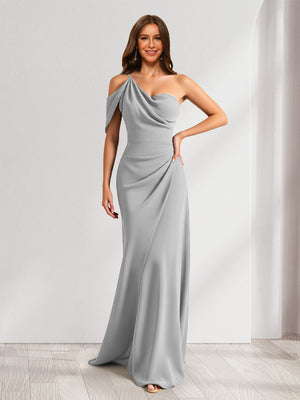 Sheath/Column Asymmetrical One-Shoulder Ruched Long Bridesmaid Dresses