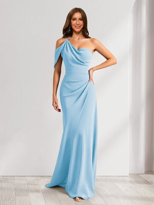 Sheath/Column Asymmetrical One-Shoulder Ruched Long Bridesmaid Dresses