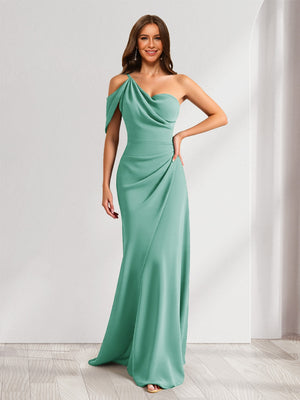 Sheath/Column Asymmetrical One-Shoulder Ruched Long Bridesmaid Dresses