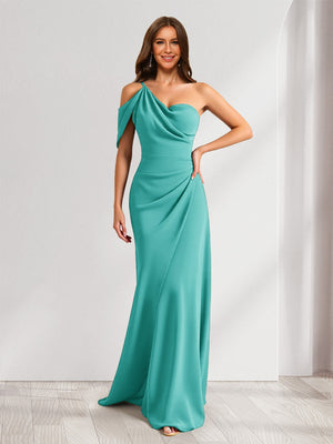 Sheath/Column Asymmetrical One-Shoulder Ruched Long Bridesmaid Dresses