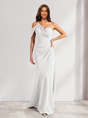 Sheath/Column Asymmetrical One-Shoulder Ruched Long Bridesmaid Dresses