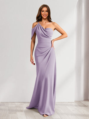 Sheath/Column Asymmetrical One-Shoulder Ruched Long Bridesmaid Dresses