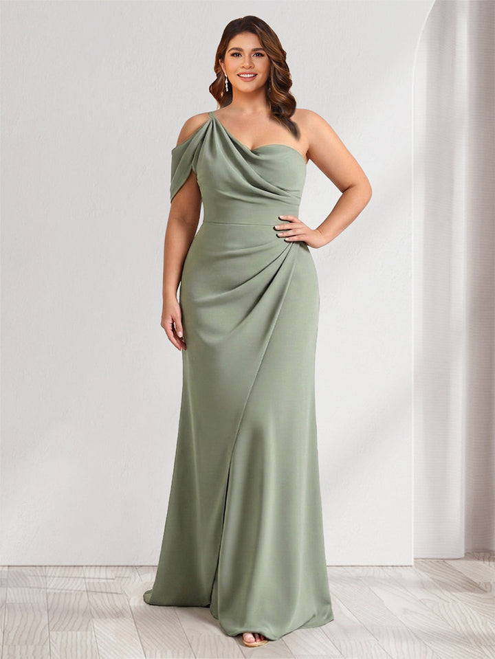 Sheath/Column Asymmetrical One-Shoulder Ruched Long Plus Size Bridesmaid Dresses