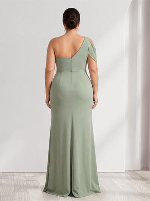 Sheath/Column Asymmetrical One-Shoulder Ruched Long Plus Size Bridesmaid Dresses