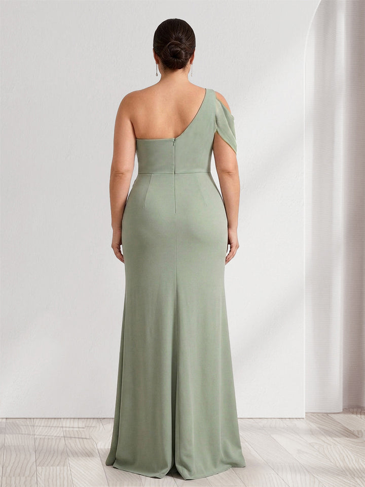 Sheath/Column Asymmetrical One-Shoulder Ruched Long Plus Size Bridesmaid Dresses