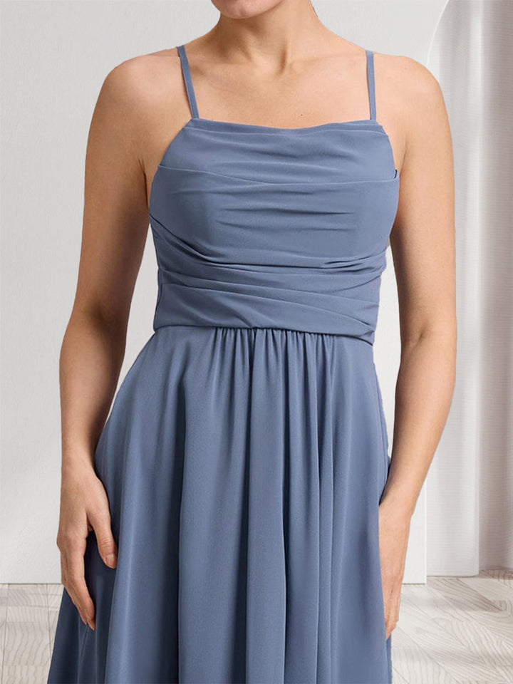 A-Line/Princess Straps Tea-Length Asymmetrical Chiffon Bridesmaid Dresses