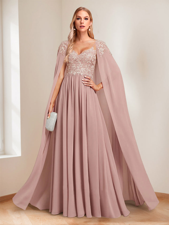 A-Line/Princess Spaghetti Straps Mother of the Bride Dresses with Appliques &amp; Beadings &amp; Cape