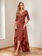 A-Line/Princess V-Neck Half Sleeves Asymmetrical Mother of the Bride Dresses with Appliques